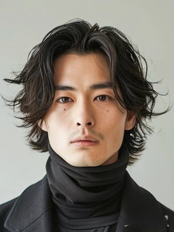 Men's medium-length wavy perm with a middle part, styled by a Salon Plus hairstylist Singapore